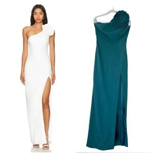 Lovers & Friends Petra Maxi Green Dress One Shoulder Size S